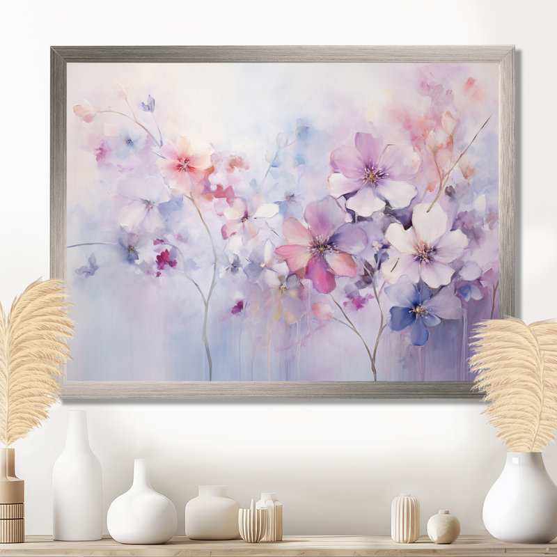 «Purple Dreamy Florals I - Abstract Botanicals», art mural encadré, H 24 po x l 32 po x P 1 po, Cadre simple argenté