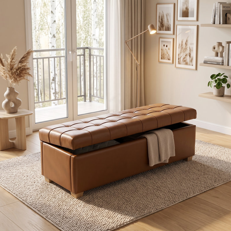Élégant banc de rangement capitonné avec couvercle rabattable - siège polyvalent et repose-pieds de rangement caché pour chaque pièce