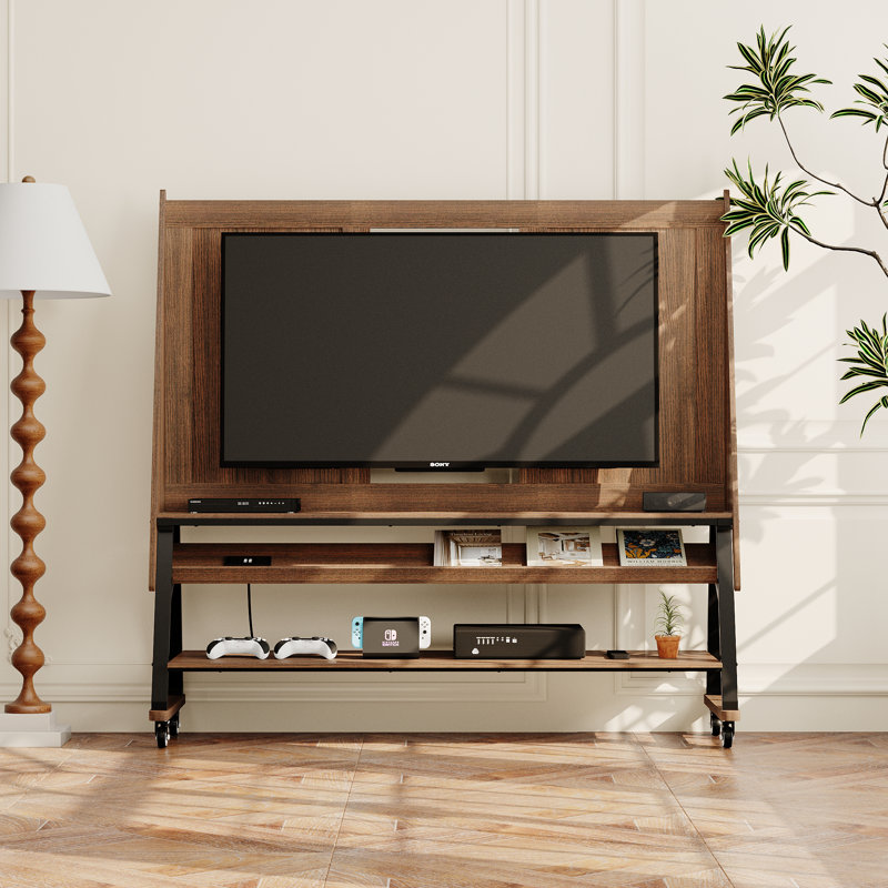 Modern Rolling TV Stand With Universal 65" Mount, Power Outlet With USB Ports, And Open Shelving