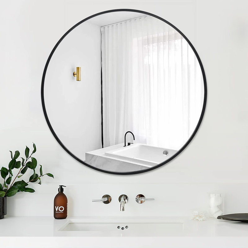 Miroir rond en aluminium pour hommes, Noir, 36 po x 36 po