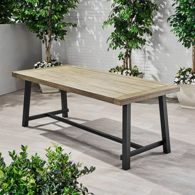 Table de salle à manger d'extérieur, Teck, Métal rustique