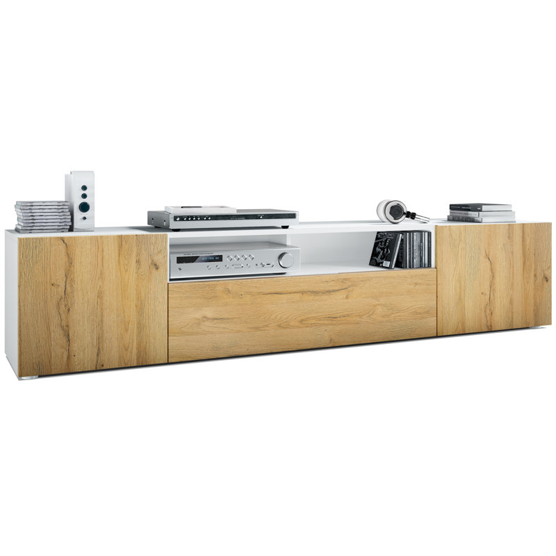 Akaki Unfinished TV Stand for TVs up to 78", Oak front/White top
