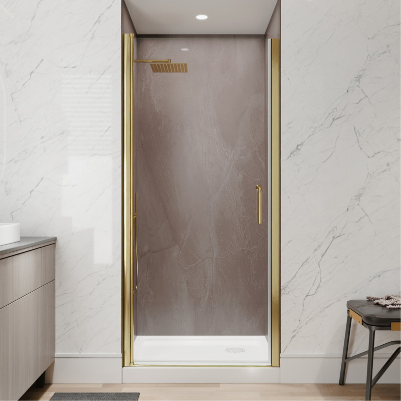 34-36 In.W X 72 In.H Pivot Frameless Shower Door,1/4 In. Clear Glass Pivot Swing Shower Doors In Brushed Gold,Pivot Shower Door Reversible Installation