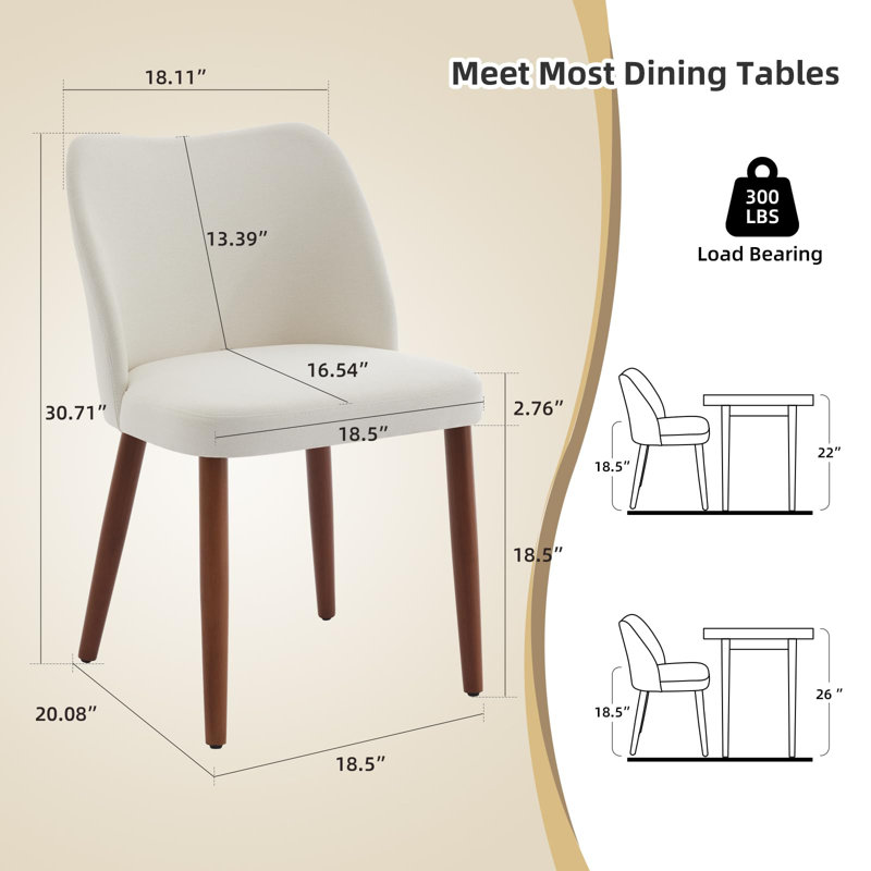 Ensemble de 2 chaises de salle à manger rembourrées avec pieds en bois pour le restaurant et la cuisine, Crème