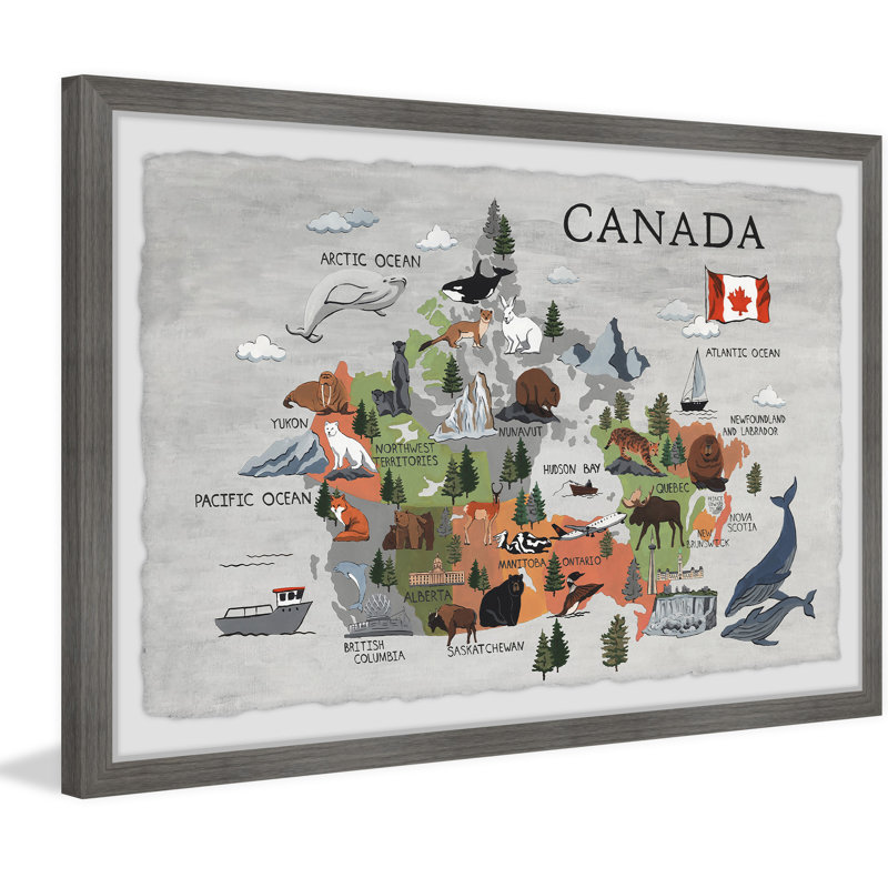 «Brassington Wild Canada Map», reproduction encadrée, H 12 po x l 18 po x P 1,5 po, Encadré gris