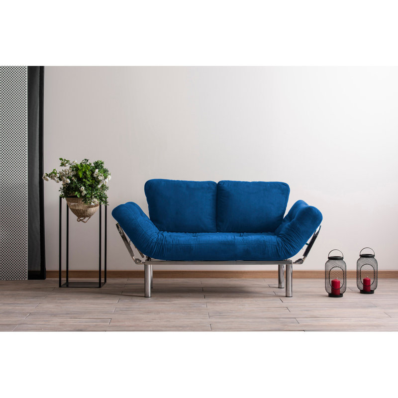 Canapé convertible à dossier large de 61 po Addora, 100 % polyester bleu