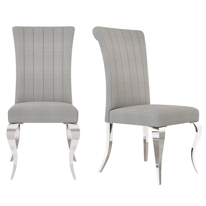 Arbedella 18.9'' H Boucle Upholstered Side Chair, Gray, Silver