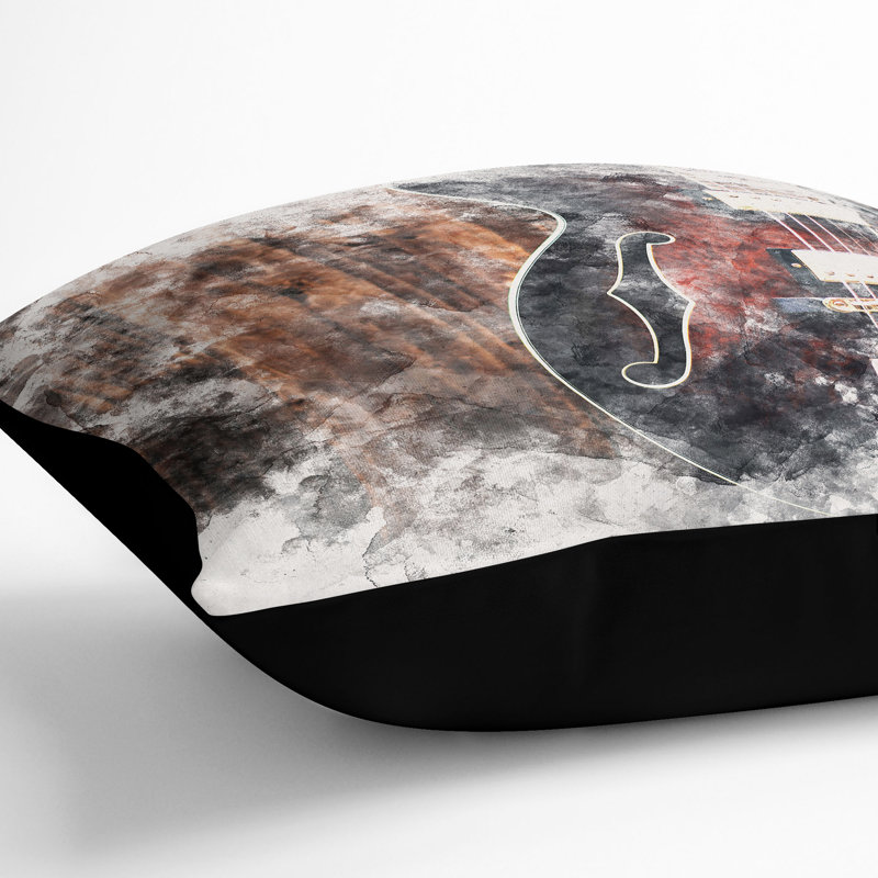 Wooden Electric Guitar Cushion with Filling, Black, 40cm H x 40cm W x 15cm D