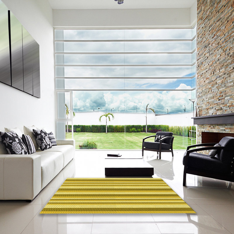 Tapis vert / jaune en laine, Carré 3 pi