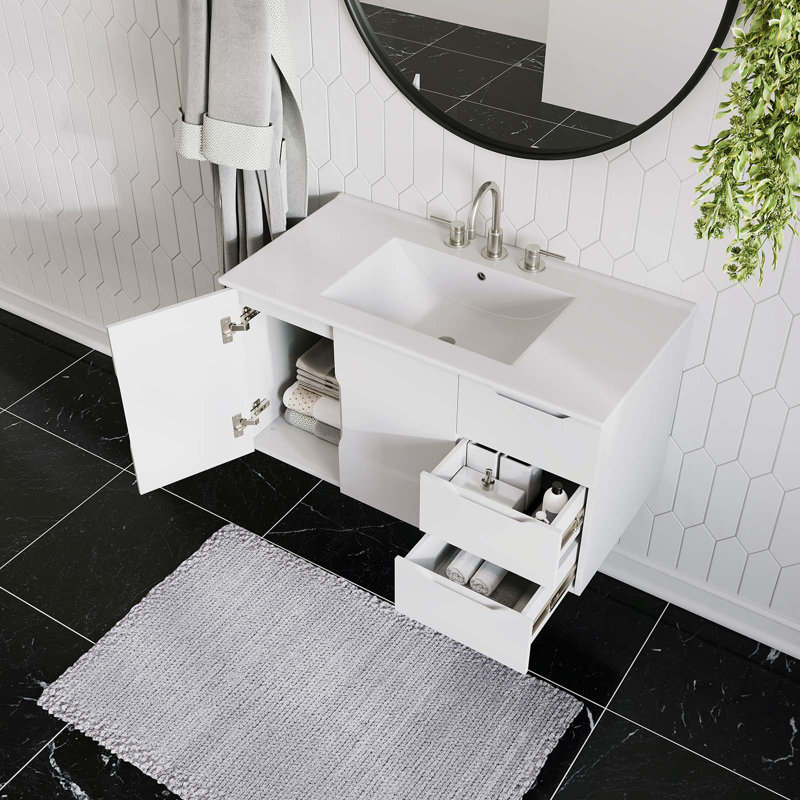 Meuble-lavabo 36 po Vitality de Modway, Blanc, Blanc
