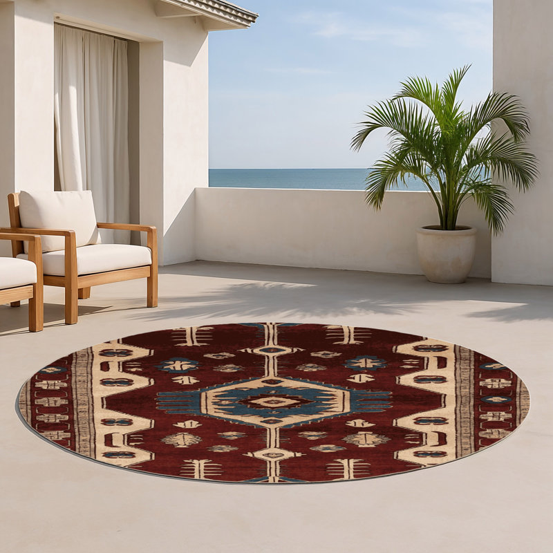 Tapis turc intérieur et extérieur brun, Rond 5 pi