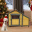 Niche pour chien isolée en bois massif de 50 po pour petits chiens, chenil d'extérieur avec porte verrouillable, rideau thermique amovible et fenêtre ventilée