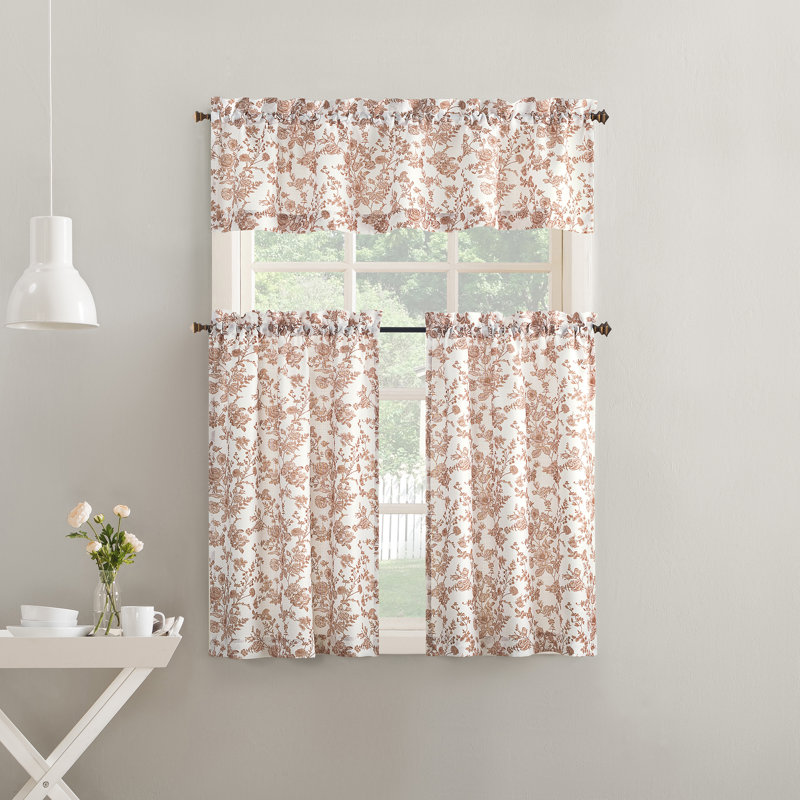 Catarina Tonal Botanical Semi-Sheer Rod Pocket Kitchen Curtain Valance, Pink