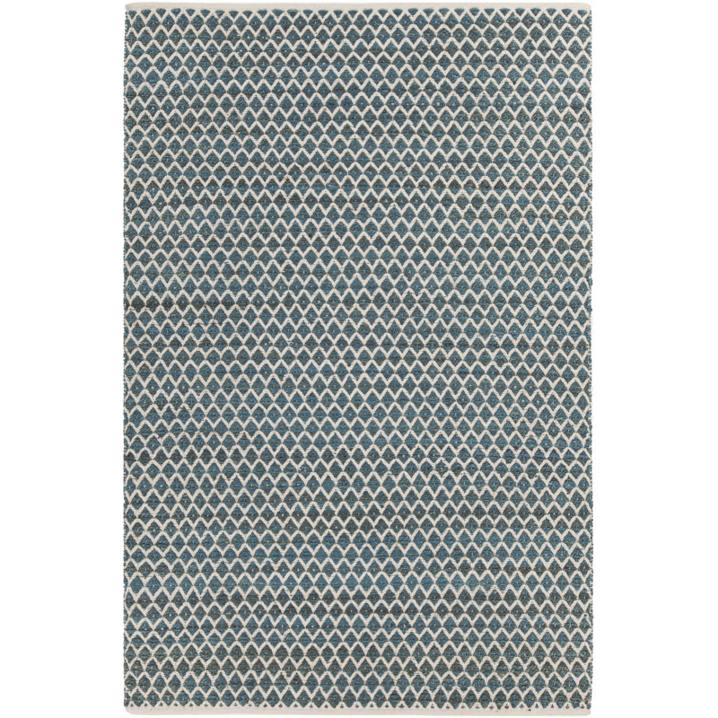 Costa Cotton Geometric Area Rug in Blue/White,  Rectangle 5' x 7'6"