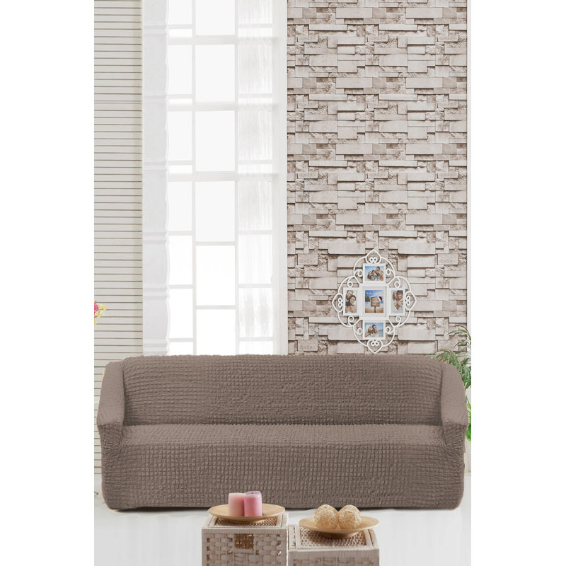 Housse pour canapé à coussins en T, 100% polyester brun clair