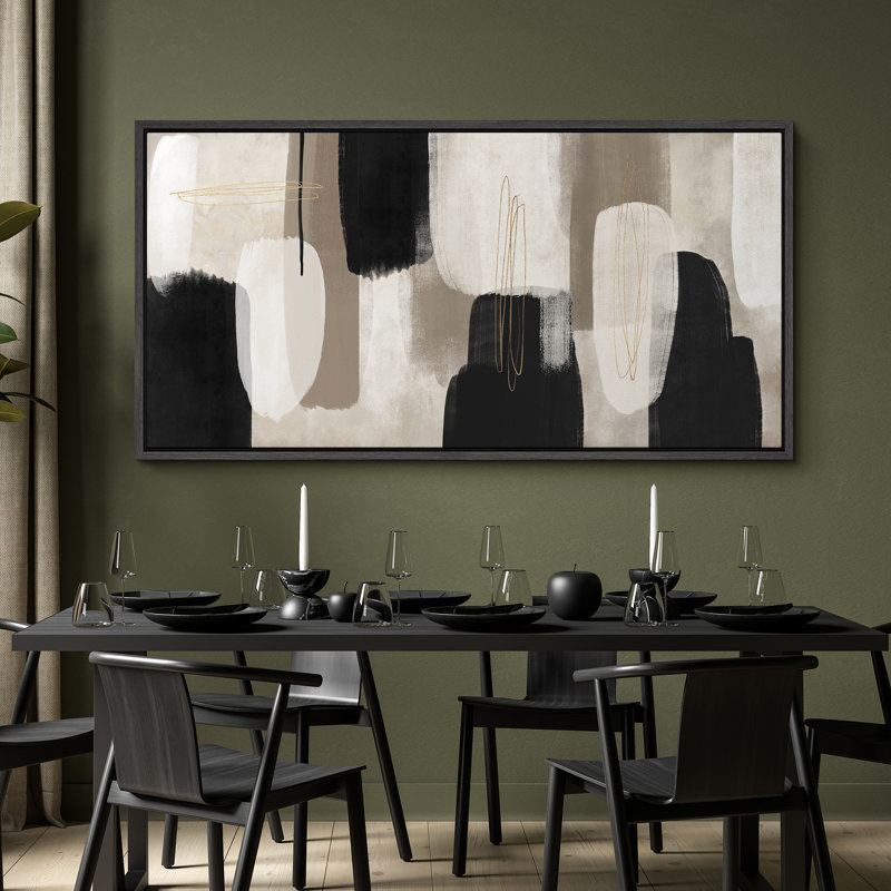«Black and White Abstract Gold Line Modern Contemporary», impression sur toile encadrée très grande, H 30 po x l 60 po