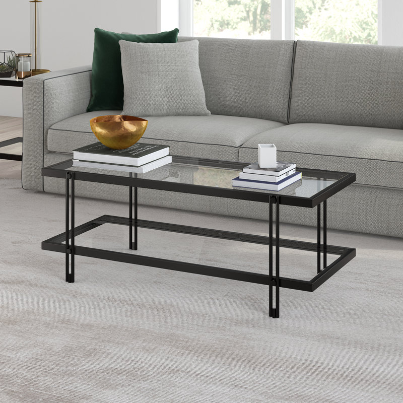 Inez Four Leg Coffee Table with Storage, Blackened Bronze