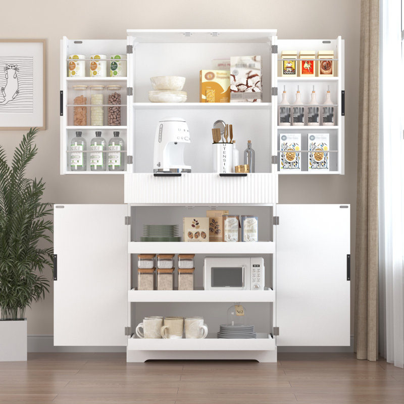 Armoire de cuisine 72 "cannelée avec 3 tiroirs à clavier et 6 tablettes de porte. Armoire de rangement réglable et autoportante pour salle de bain, bureau, rangement de salle de bain