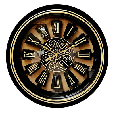 16"H Metallic Vintage-Inspired Roman Numeral Transparent Round Wall Clock Decorative Wall Timepiece Adds Timeless Charm to Any Room Unique Gift Idea