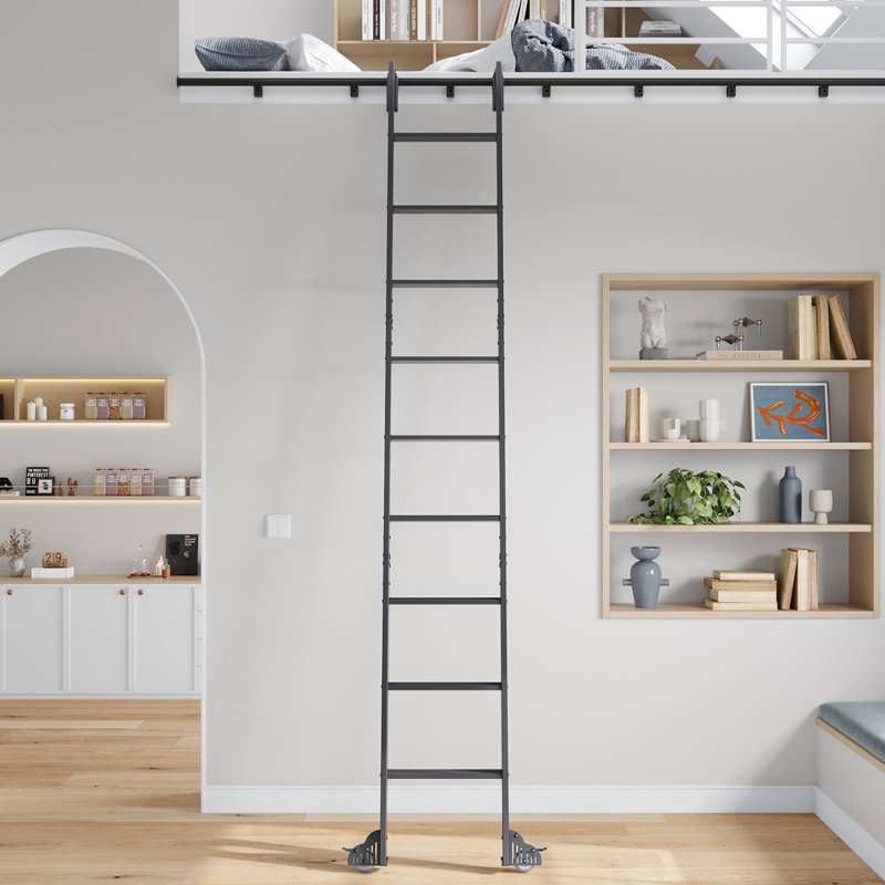 Rolling Library Ladder With Track Hardware Kit, 10FT, 4FT Track