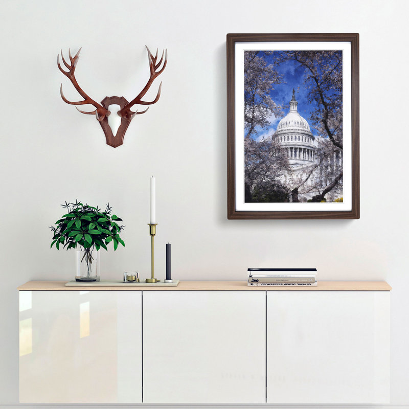Capitol Hill & Cherry Blossom Tree - Picture Frame Graphic Art Print, Walnut Framed, 87cm H x 62cm W x 2cm D