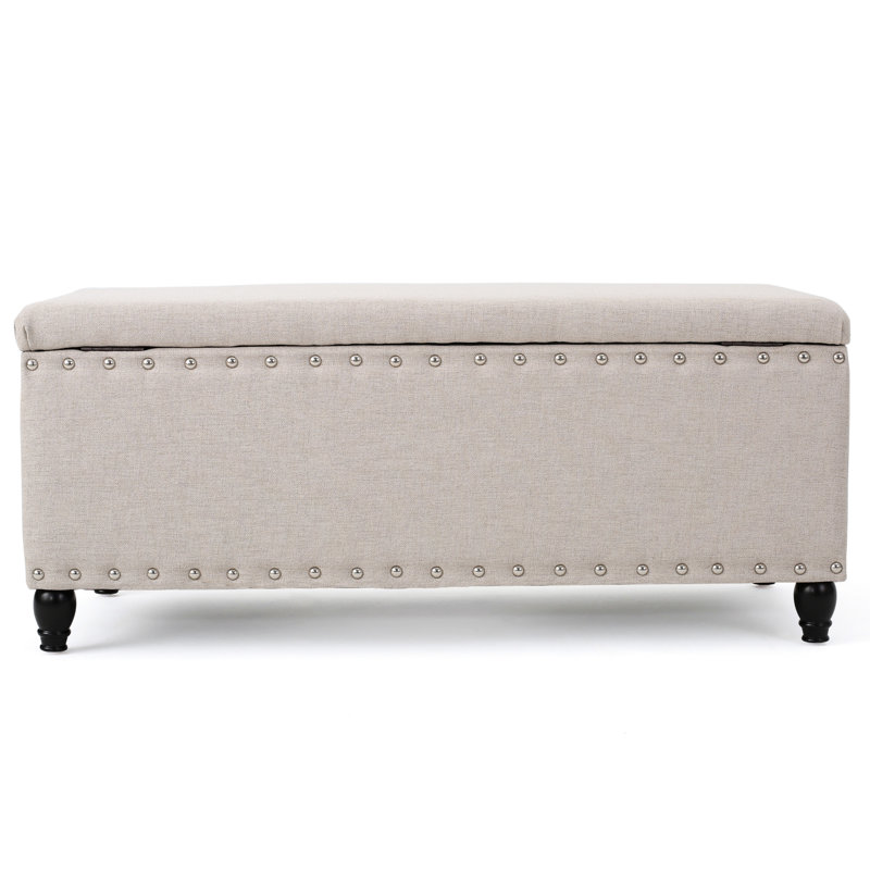 Fabric Storage Ottoman Bench in Wheat Color - Stylish Seating with Hidden Compartment, Wheat