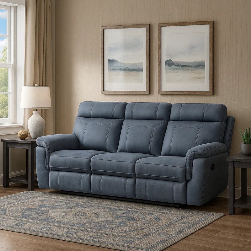 Canapé inclinable rembourré 84,5 po Semone, Microfibre / microsuède bleu