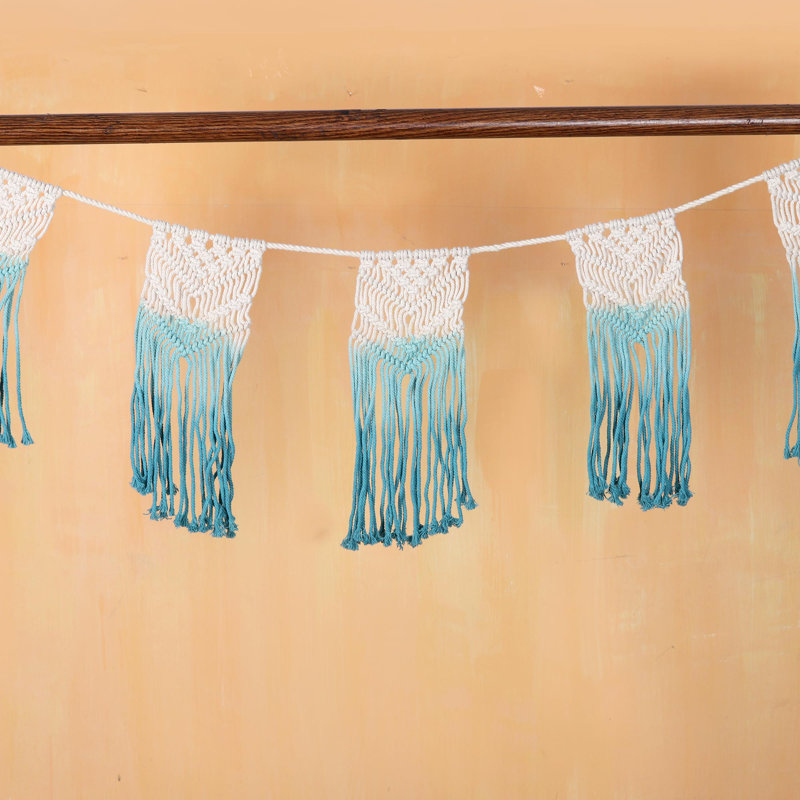 Bruant étoilé en macramé de coton, Bleu, H 11 po x l 34,5 po