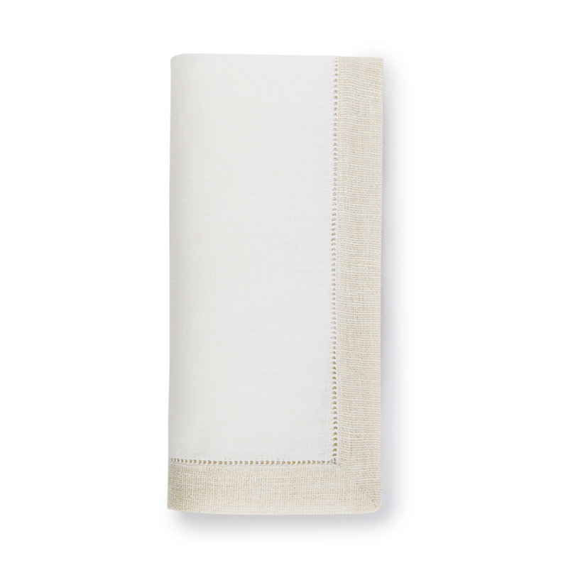 Filetto Linen Square Napkins, White/Gold