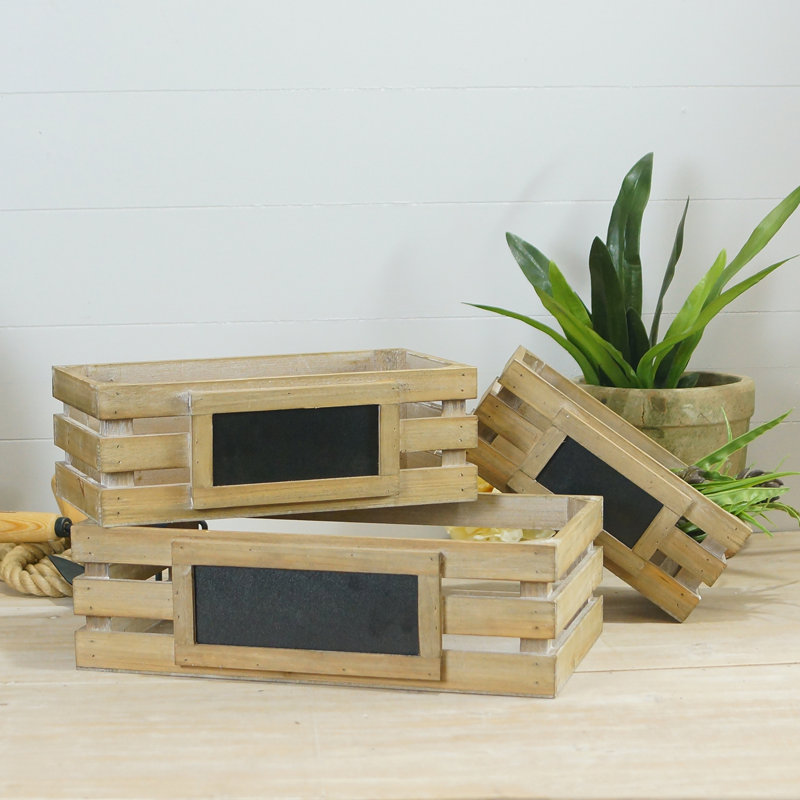 Fleetwood Wood 15.75 in. Brown Crates with Chalkboard Set of 3