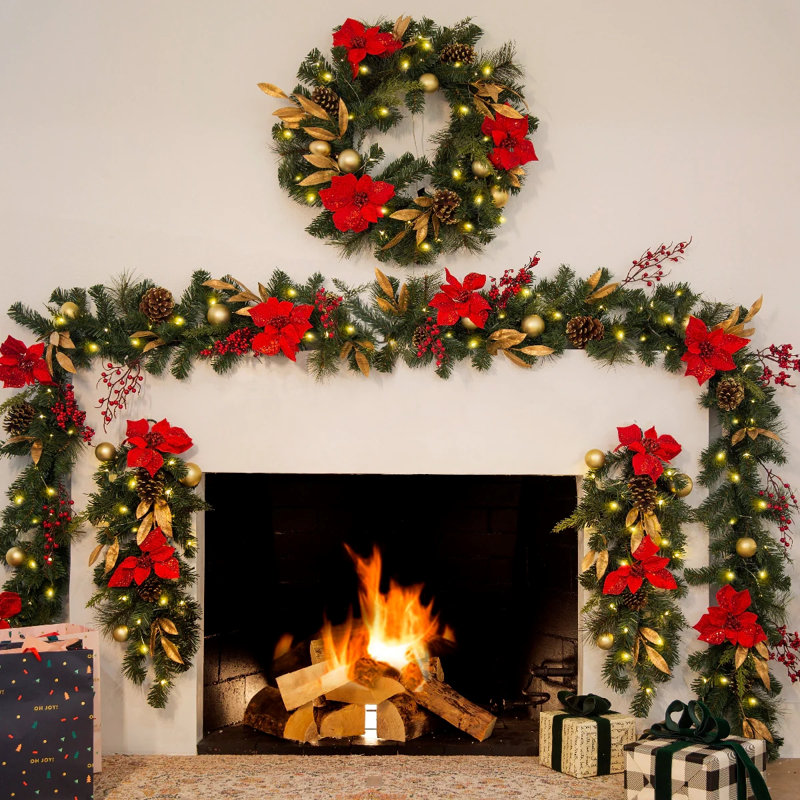 Red Ruby Prelit Garland Wreath Collection