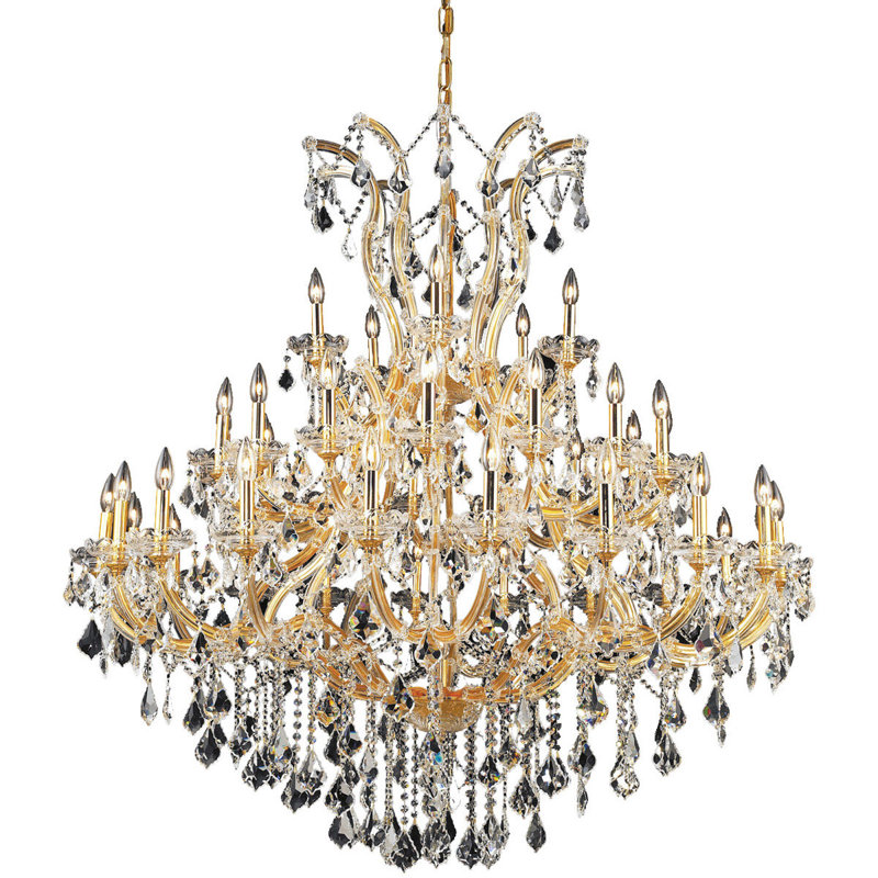 Lustre étagé de style bougie à 41 lumières Stockard, Cristal (transparent), Coupe royale, Or