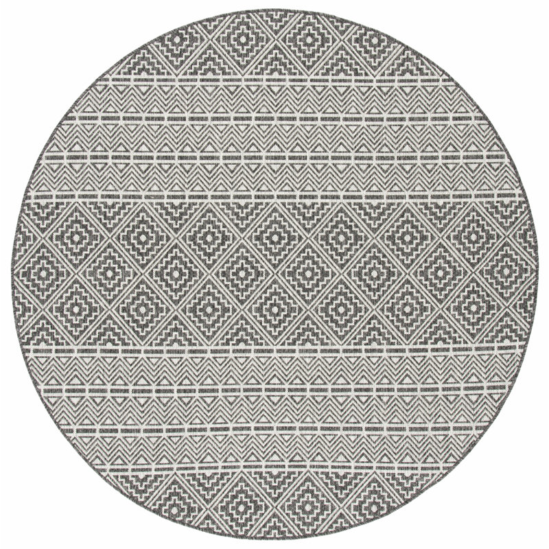 Sulligent Southwestern Grey/Black Indoor / Outdoor Area Rug, Round 4'