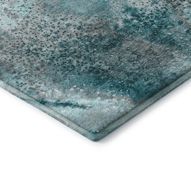 Tapis bleu sarcelle lavable à la machine Premium Cerrito AMF505, Tapis de couloir 2 pi 3 po x 7 pi 6 po