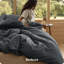 Ensemble de housse de couette 100% coton à tissage flammé avec ensemble de literie 3 pièces, gris anthracite, 80 po x 90 po-116727413-117060332