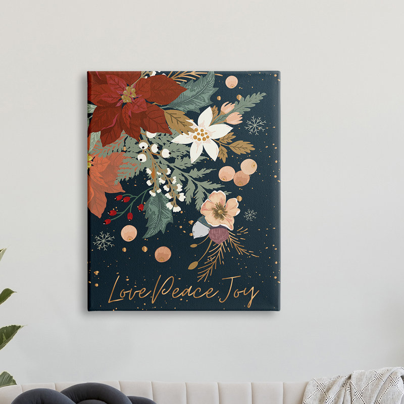 Love Peace Joy Winter Florals Seasonal Sentiment - impression, H 40 po x l 30 po x P 1,5 po, Toile tendue