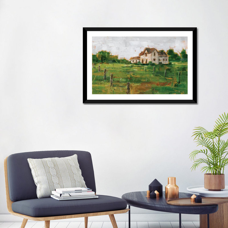 «Countryside Home I» par Ethan Harper - reproduction d'art, H 24 po x l 32 po x P 1 po, Papier encadré noir, Blanc