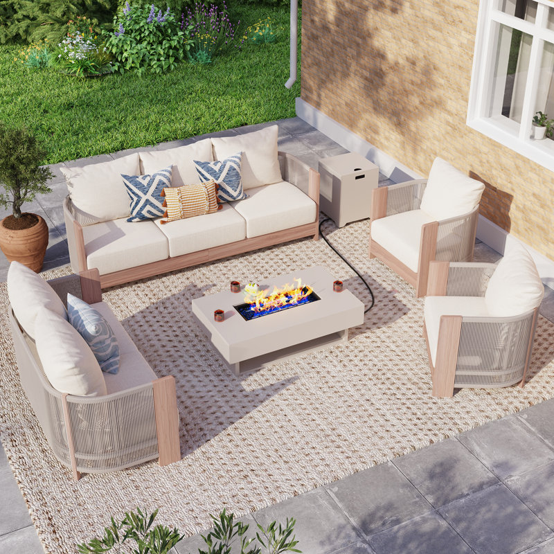 7-person Outdoor Patio Conversation Set With Fire Pit Table