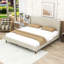 Lit plateforme tapissier avec pieds et tête de lit en bois-377581774