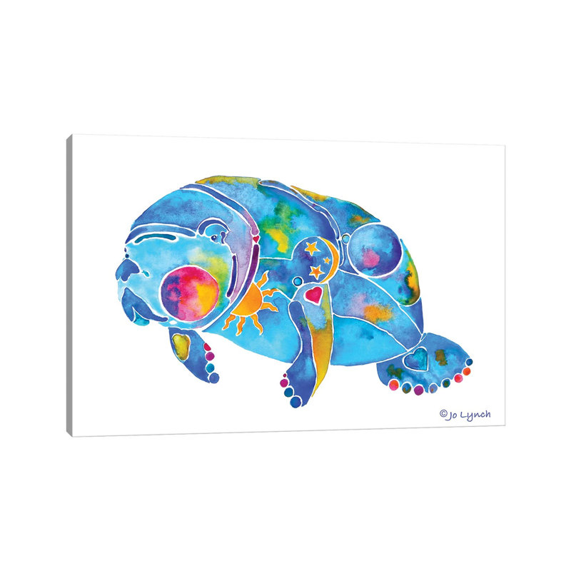 «Manatee Sunny White Back» par Jo Lynch - peinture sur toile tendue, H 18 po x l 26 po x P 1,5 po