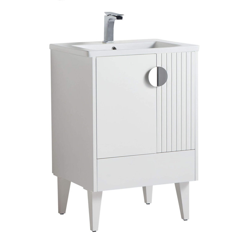 Ensemble de meuble-lavabo simple 24 po Saimah, Chrome poli, Blanc mat