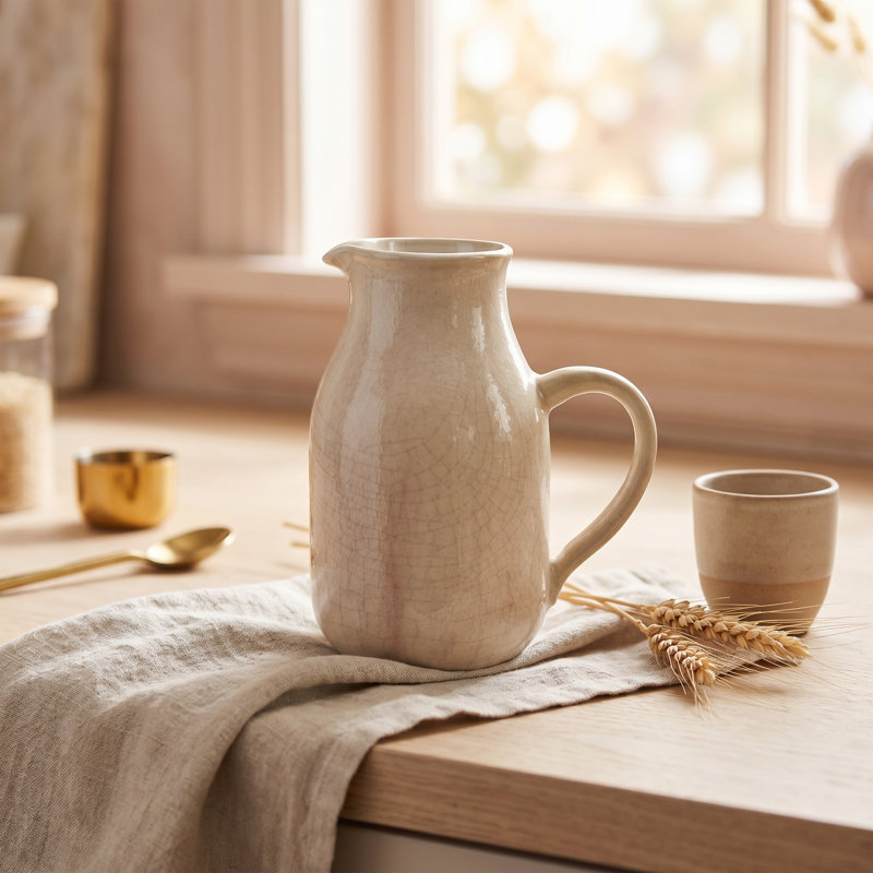 Stoneware Pitcher with Reactive Crackle Glaze