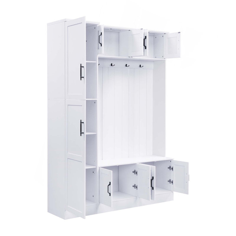 79'' Tall Modern Hall Tree With Shoe Storage,4-In-1 Entryway Bench With 6 Cabinets,4 Coat Hooks & Adjustable Shelf For Hallway