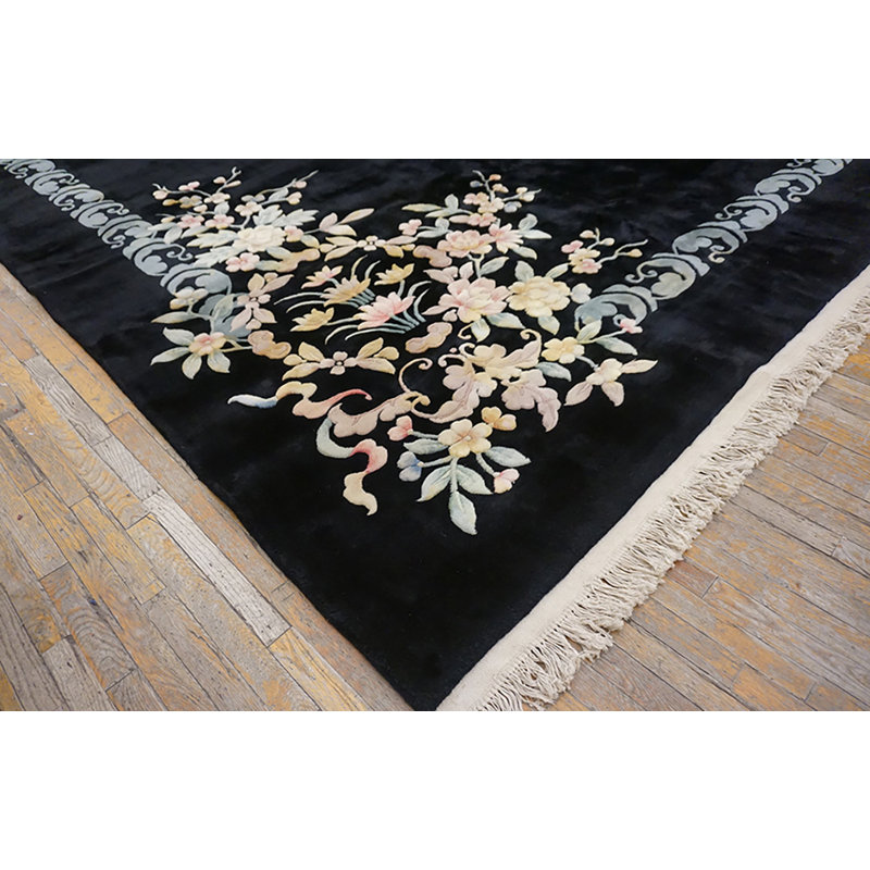 Antique Black Color Minimalist Open Field Chinese Art Deco Rug