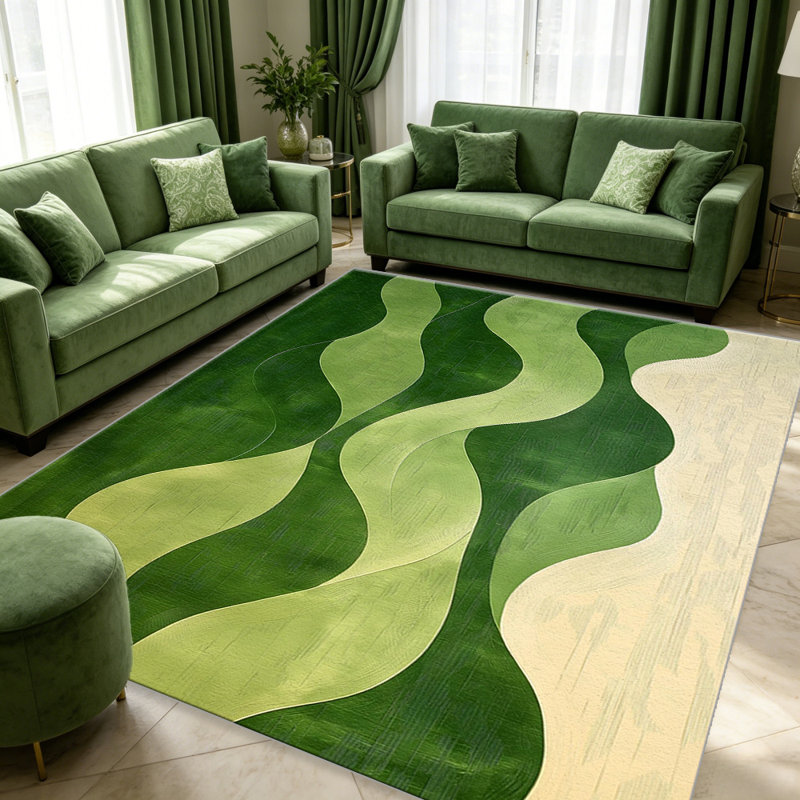 Green Abstract Wave carpet-easy to clean, machine-washable, soft and comfortable; suitable for door mats, kitchens, living rooms, bedrooms, corridors, and laundry areas. Easy to clean, durable carpet for home decoration.