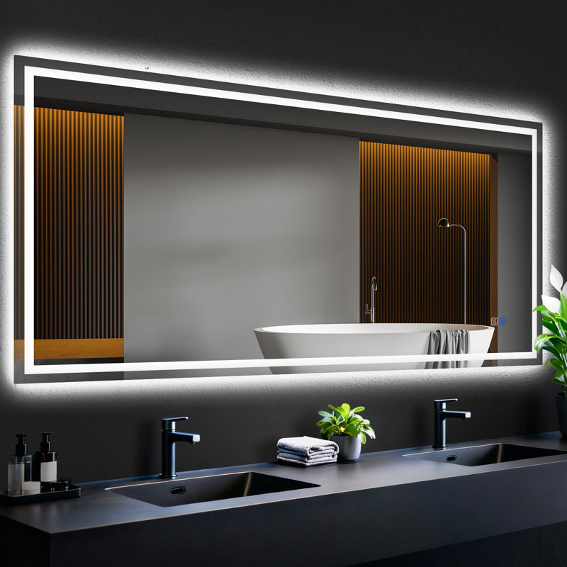 Flat LED Wall Mirror, 28''H X 60''W