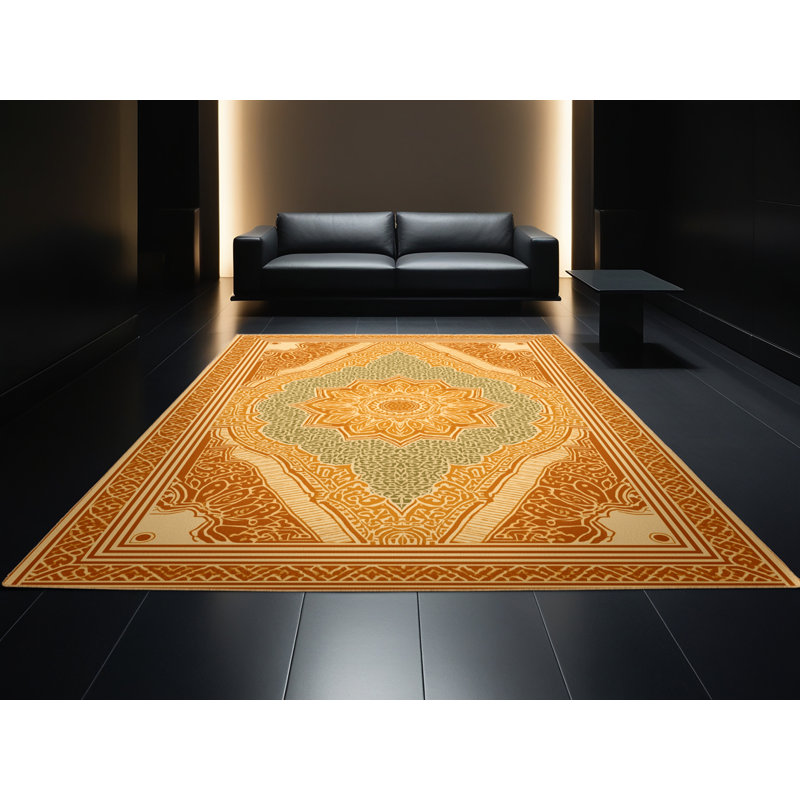Machine Washable Pauleth Classic Oriental Rug in Brown – LightBrown Binding, 5x7