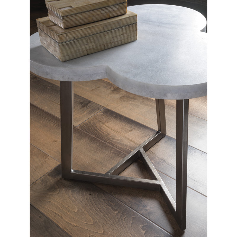Venetian White Marble and Silver Iron Triangular End Table