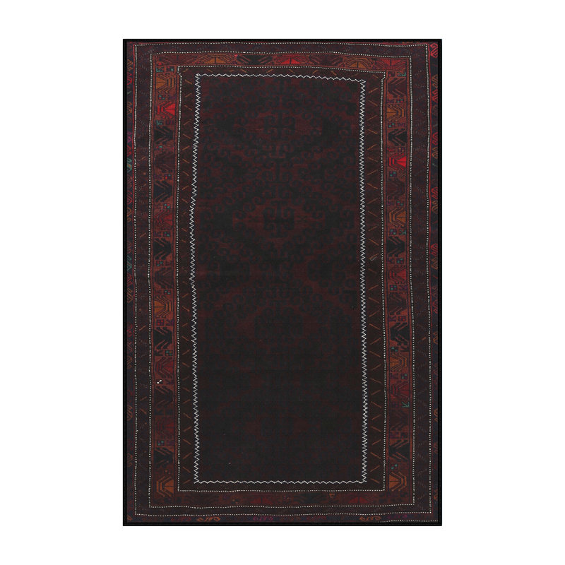 Tapis noir/rouge traditionnel Cheatom, Rectangle 2 pi x 5 pi