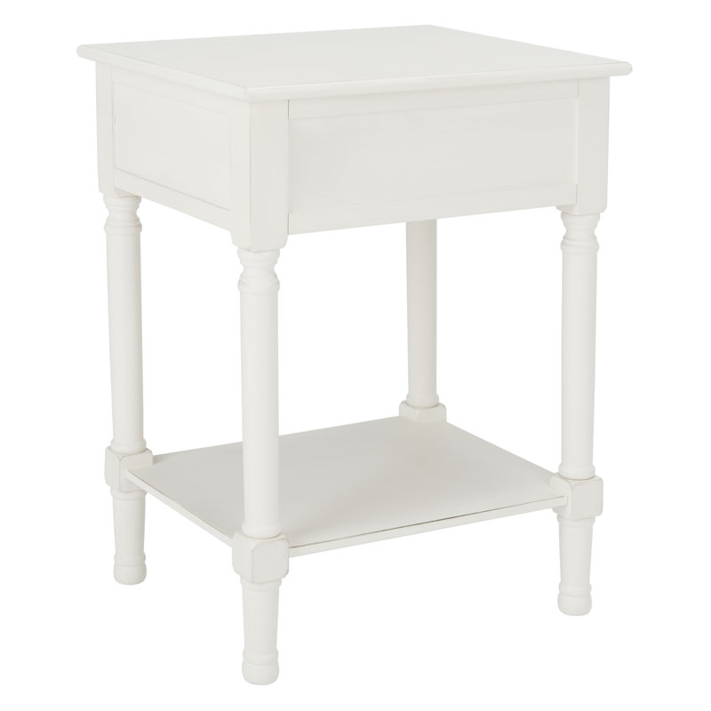 Halton Distressed White Wood Accent Table with Textured Drawer